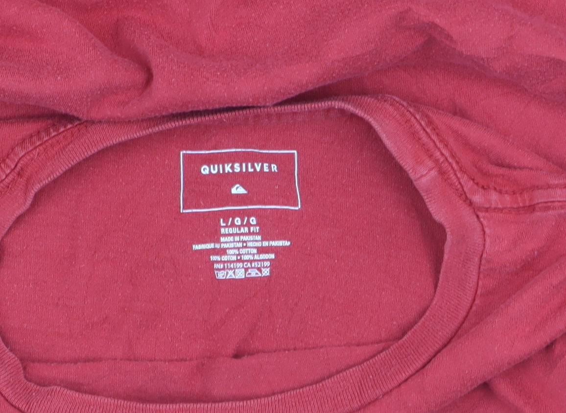 Quiksilver Men's Red Crew Neck Graphic Surf T-Shirt L Regular Fit