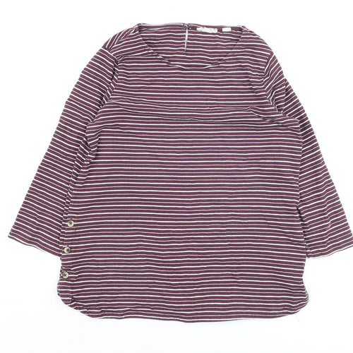 Fat Face Women Purple Striped 3/4 Sleeve Cotton Tunic Top Size 10