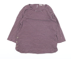 Fat Face Women Purple Striped 3/4 Sleeve Cotton Tunic Top Size 10
