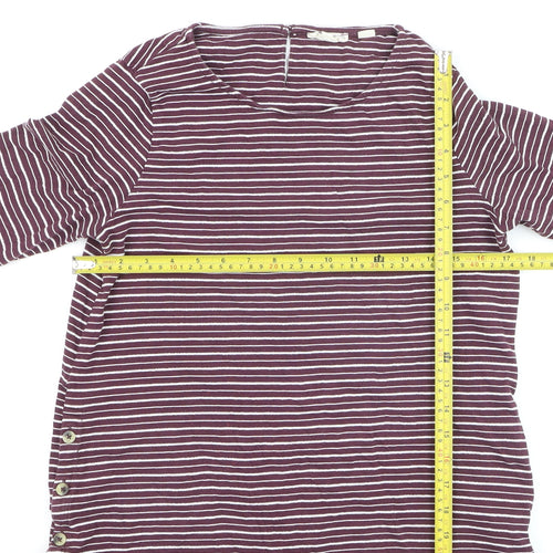 Fat Face Women Purple Striped 3/4 Sleeve Cotton Tunic Top Size 10