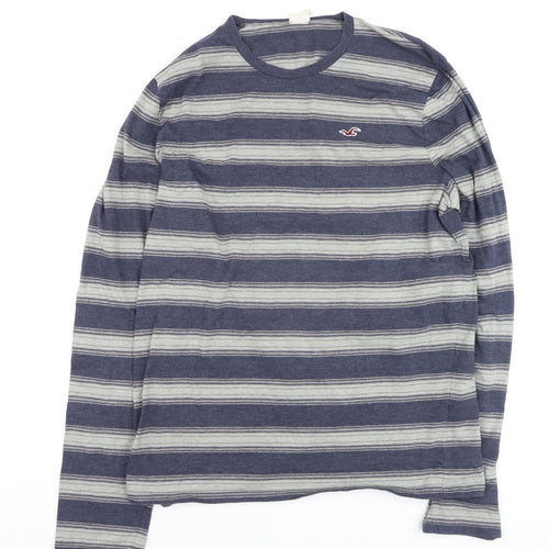 Hollister Men's Blue Striped Long Sleeve Casual Top XL
