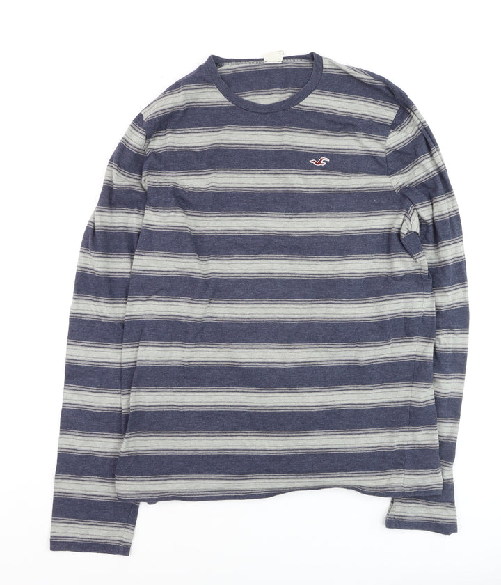 Hollister Men's Blue Striped Long Sleeve Casual Top XL