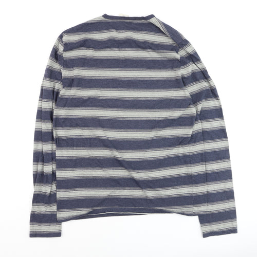 Hollister Men's Blue Striped Long Sleeve Casual Top XL