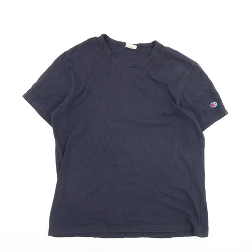 Champion Men Blue Medium Classic Crew Neck Cotton T-Shirt