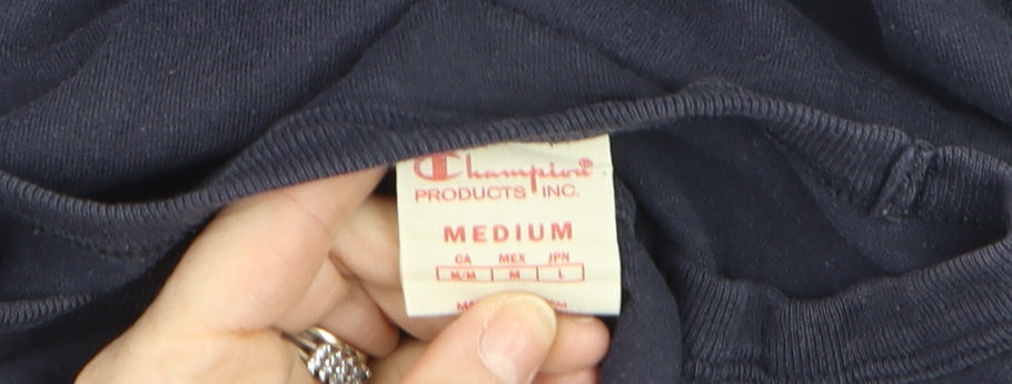 Champion Men Blue Medium Classic Crew Neck Cotton T-Shirt