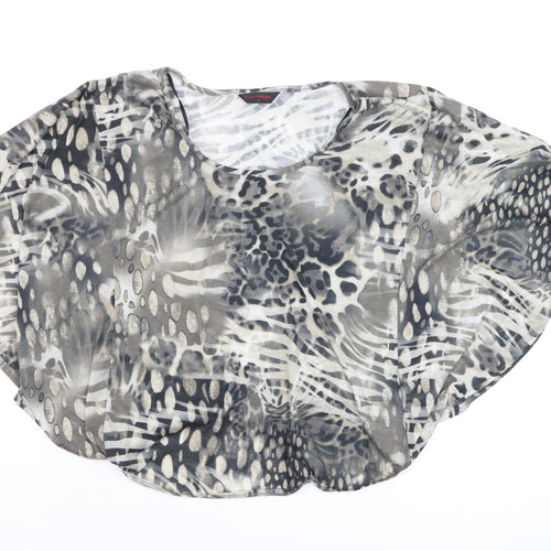 Miss Selfridge Women Grey Animal Print Sheer Crop Blouse Size 10