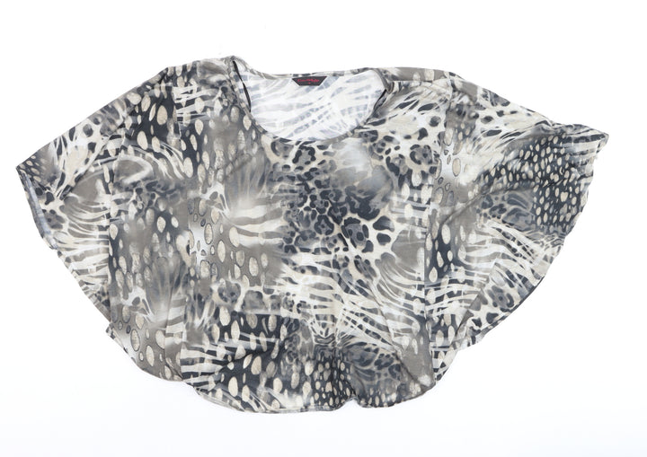 Miss Selfridge Women Grey Animal Print Sheer Crop Blouse Size 10