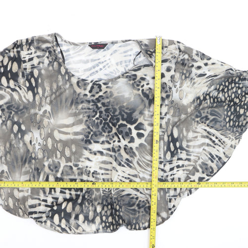 Miss Selfridge Women Grey Animal Print Sheer Crop Blouse Size 10
