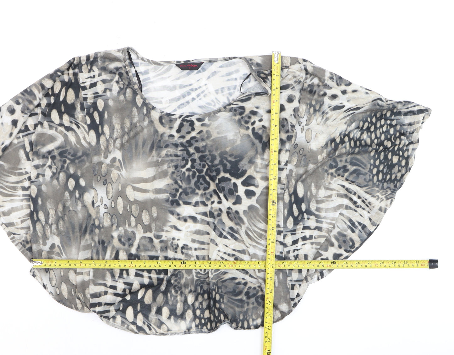 Miss Selfridge Women Grey Animal Print Sheer Crop Blouse Size 10