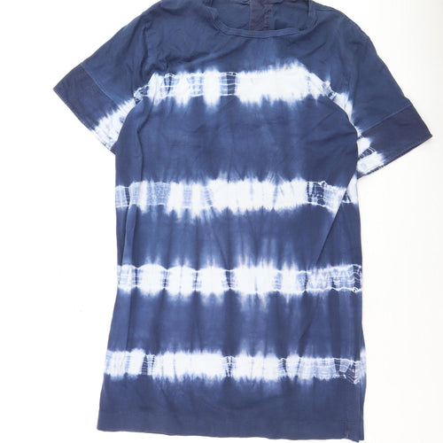 ZARA Women Blue Tie Dye Cotton Short T-Shirt Dress Size L
