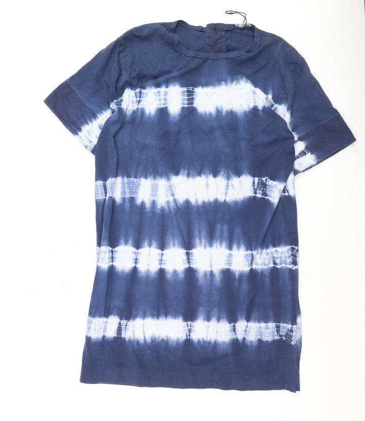 ZARA Women Blue Tie Dye Cotton Short T-Shirt Dress Size L