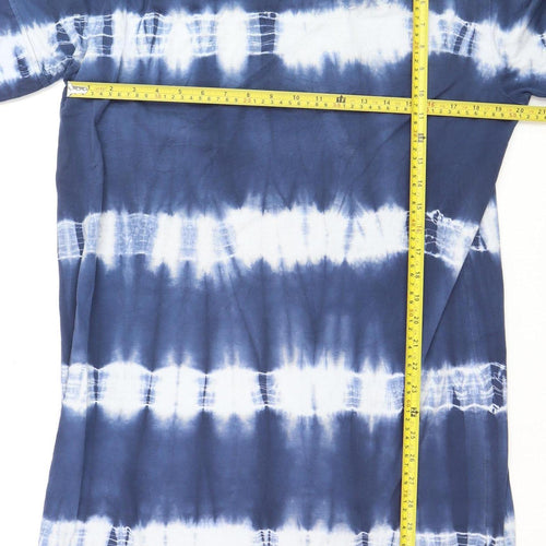ZARA Women Blue Tie Dye Cotton Short T-Shirt Dress Size L