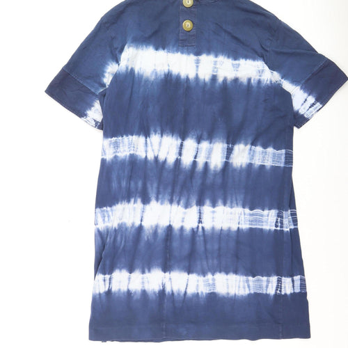 ZARA Women Blue Tie Dye Cotton Short T-Shirt Dress Size L