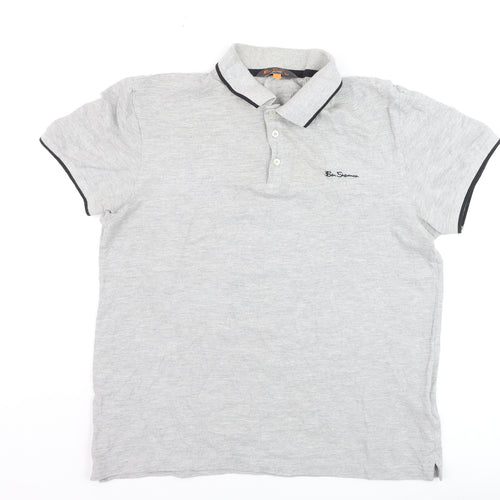 Ben Sherman Men's Grey Collared Short Sleeve Cotton Polo T-Shirt L