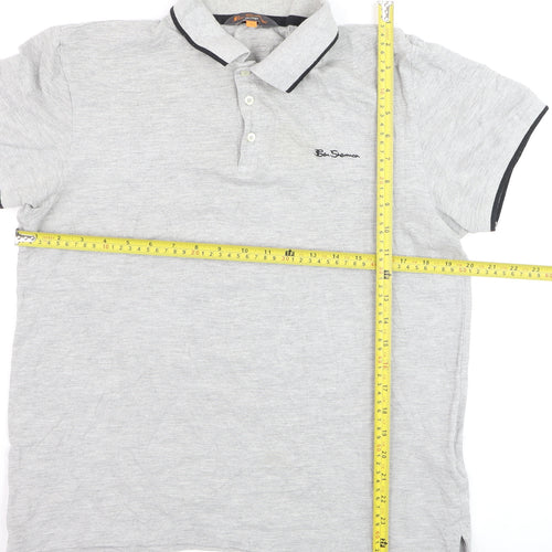 Ben Sherman Men's Grey Collared Short Sleeve Cotton Polo T-Shirt L