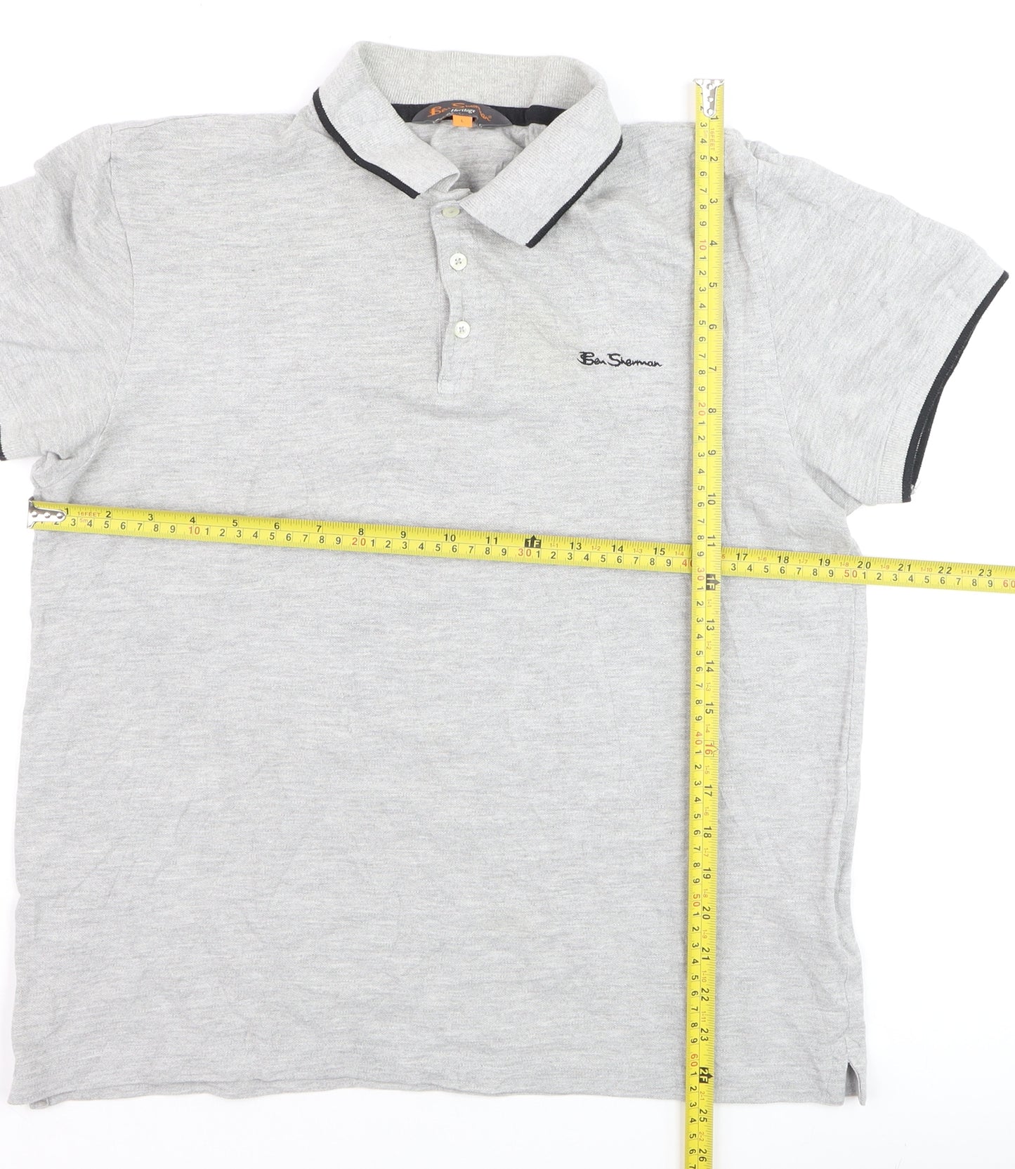 Ben Sherman Men's Grey Collared Short Sleeve Cotton Polo T-Shirt L