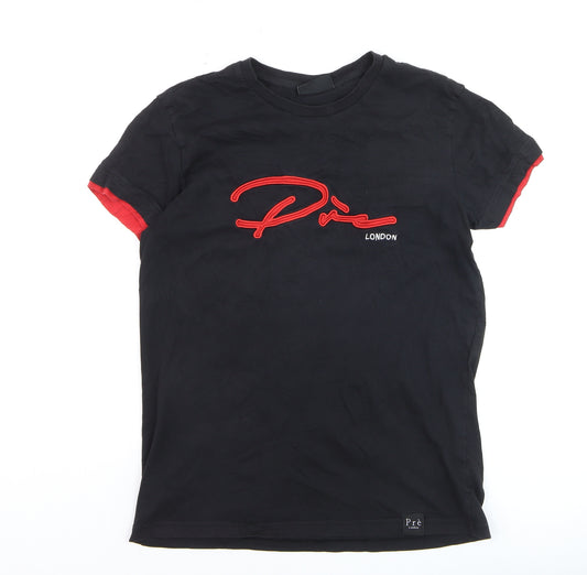 Prè London Men's Black Red Logo Short Sleeve Crew Neck T-Shirt Size S