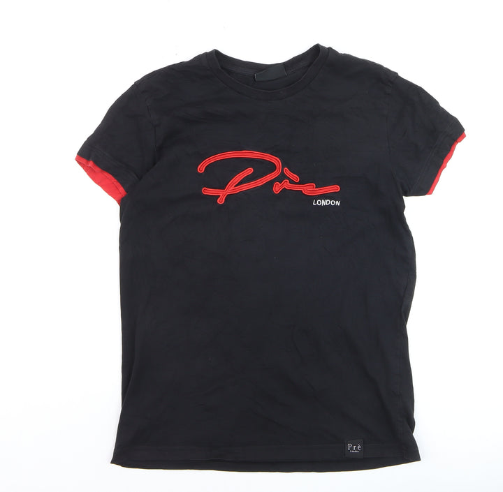 Prè London Men's Black Red Logo Short Sleeve Crew Neck T-Shirt Size S