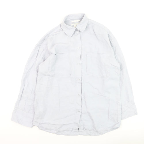 H&M Men’s Grey Linen Blend Long Sleeve Button-Up Shirt XS