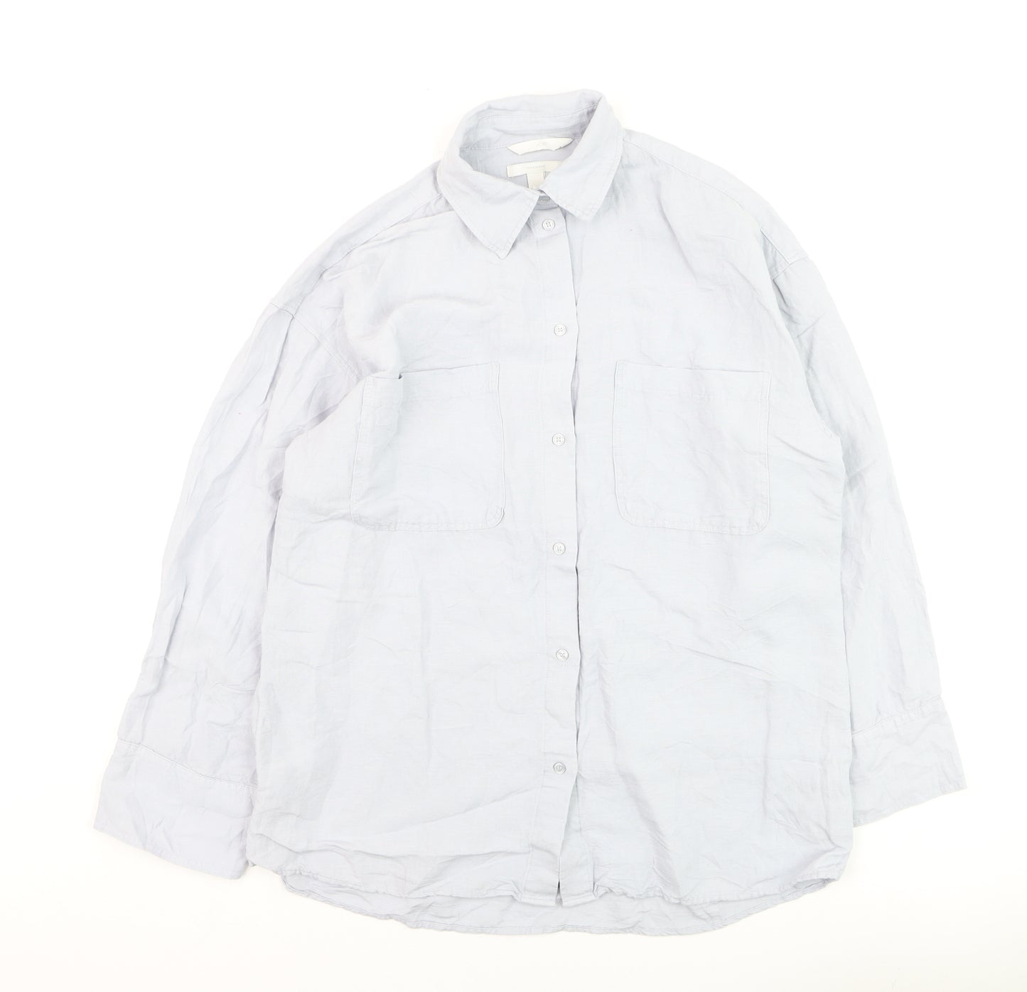 H&M Men’s Grey Linen Blend Long Sleeve Button-Up Shirt XS