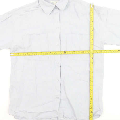 H&M Men’s Grey Linen Blend Long Sleeve Button-Up Shirt XS