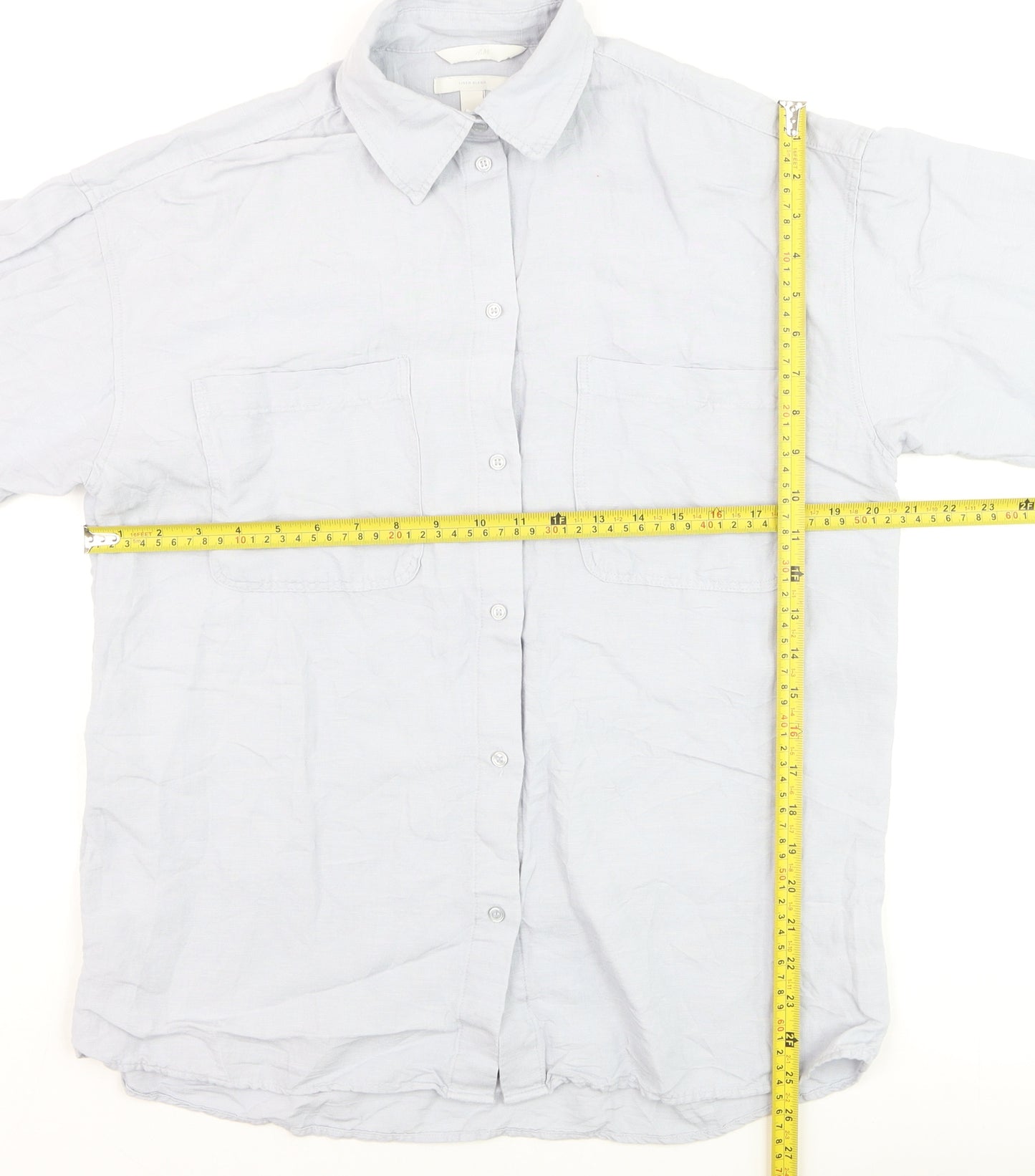 H&M Men’s Grey Linen Blend Long Sleeve Button-Up Shirt XS