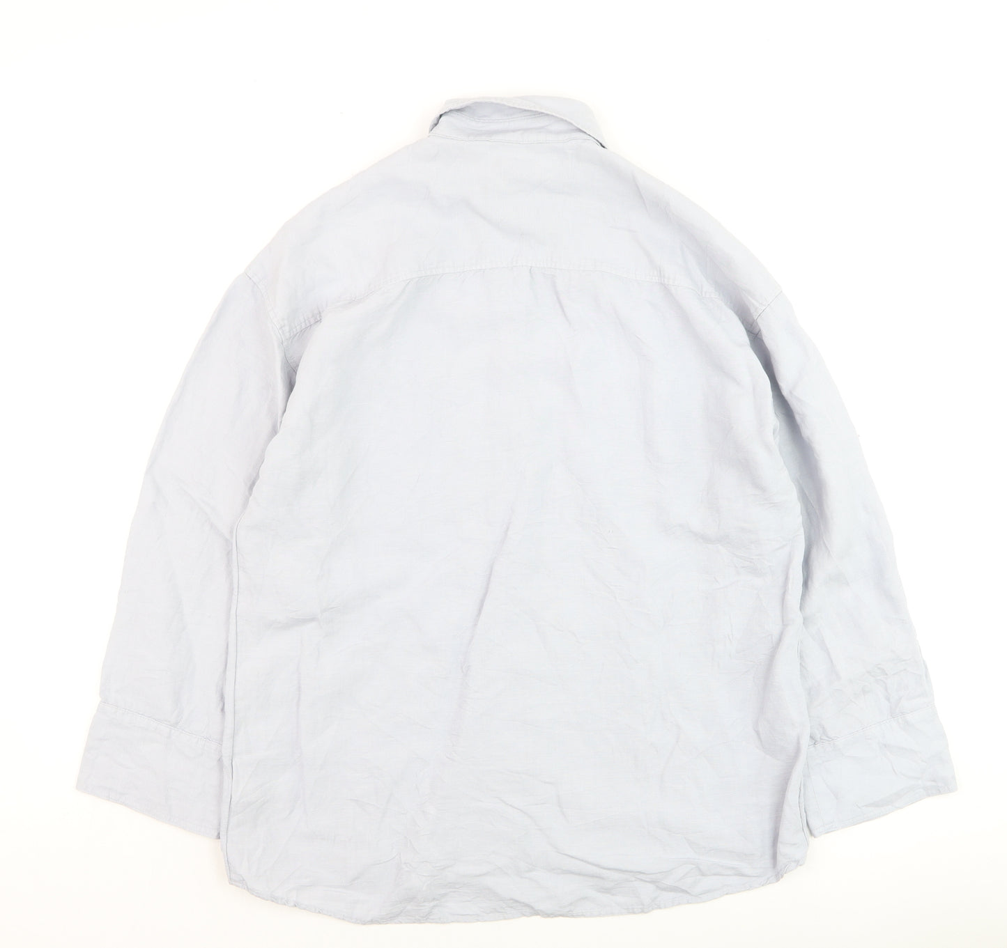 H&M Men’s Grey Linen Blend Long Sleeve Button-Up Shirt XS