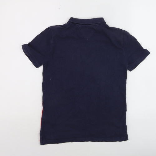 Tommy Hilfiger Boys Blue Red Colourblock Polo Shirt Size 152 Classic Cotton