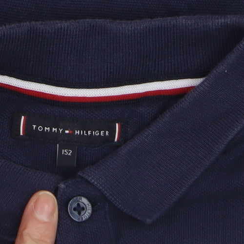 Tommy Hilfiger Boys Blue Red Colourblock Polo Shirt Size 152 Classic Cotton