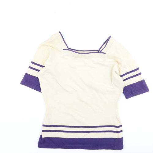 Next Women Ivory Purple Striped Square Neck Jumper M