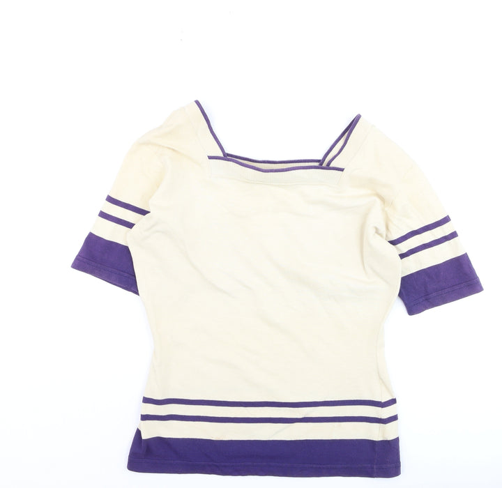 Next Women Ivory Purple Striped Square Neck Jumper M