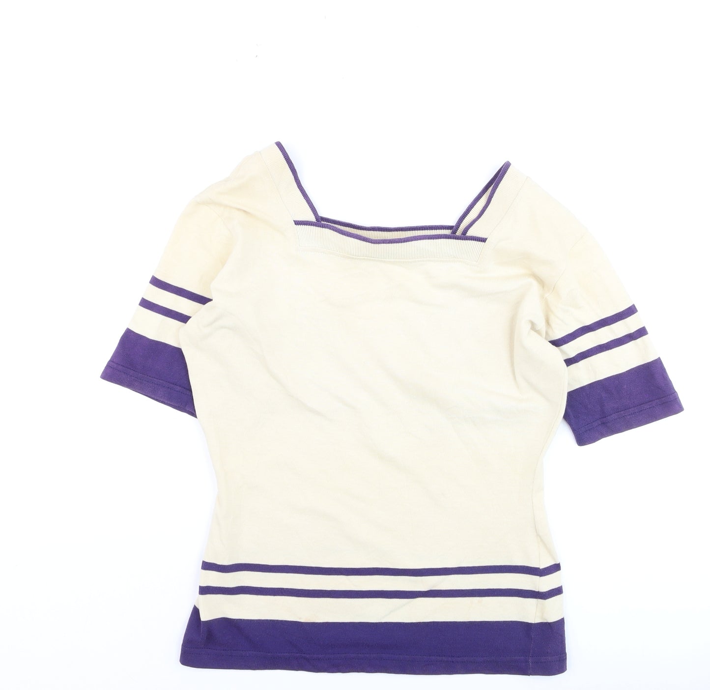 Next Women Ivory Purple Striped Square Neck Jumper M