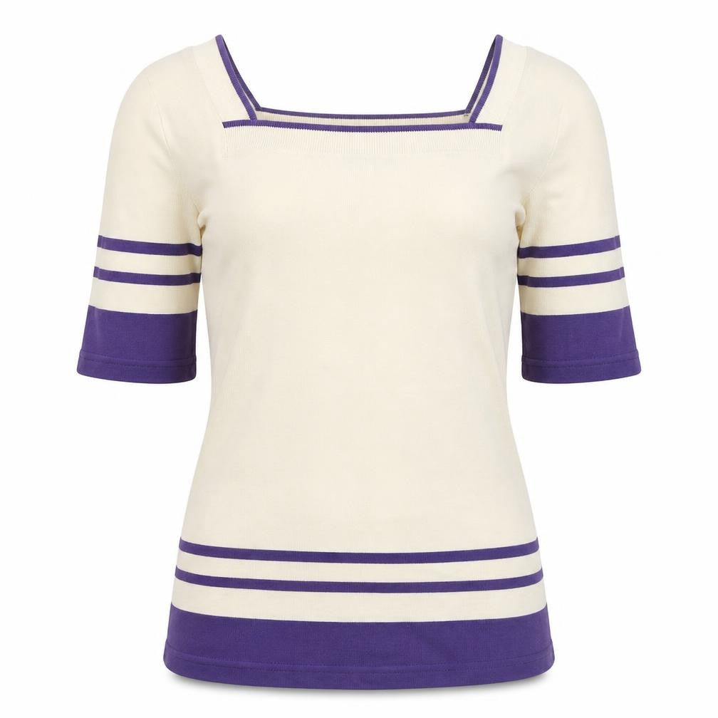 Front view of Next Women Ivory Purple Striped Square Neck Jumper M