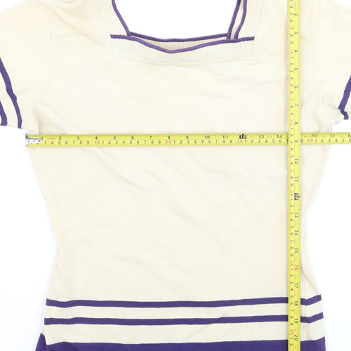 Next Women Ivory Purple Striped Square Neck Jumper M