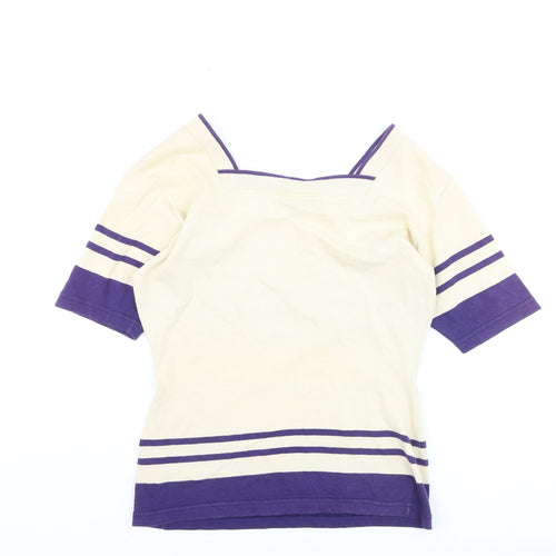 Next Women Ivory Purple Striped Square Neck Jumper M