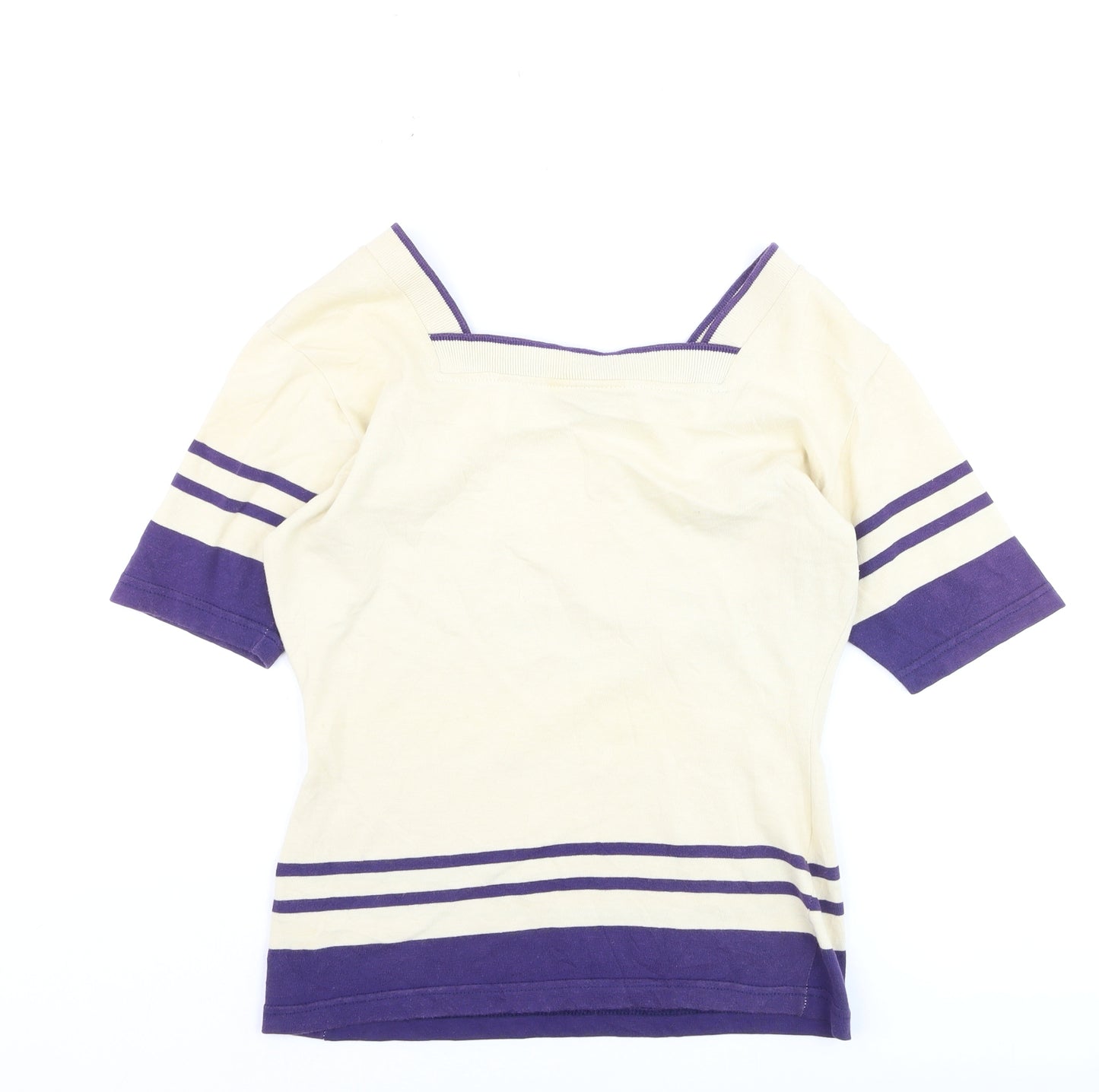 Next Women Ivory Purple Striped Square Neck Jumper M