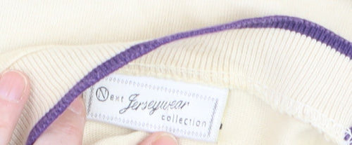 Next Women Ivory Purple Striped Square Neck Jumper M