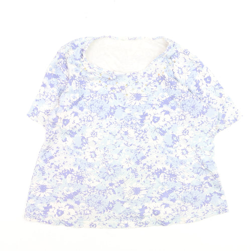Marks and Spencer Womens Blue Floral Cotton T-Shirt Size 16