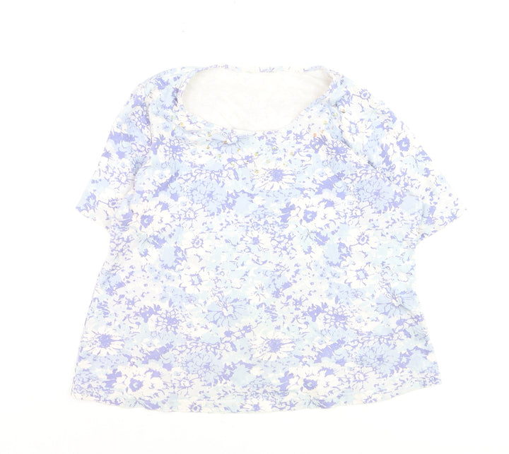 Marks and Spencer Womens Blue Floral Cotton T-Shirt Size 16