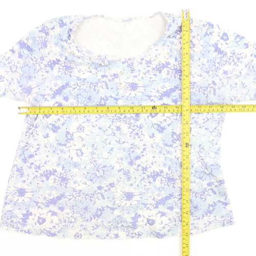 Marks and Spencer Womens Blue Floral Cotton T-Shirt Size 16