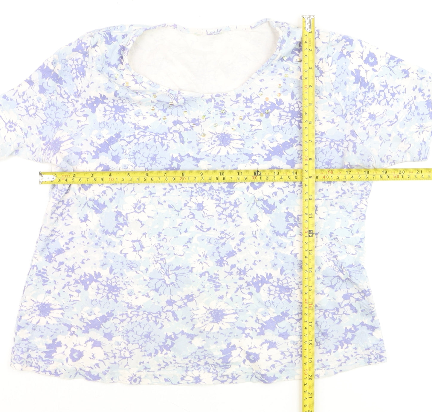 Marks and Spencer Womens Blue Floral Cotton T-Shirt Size 16