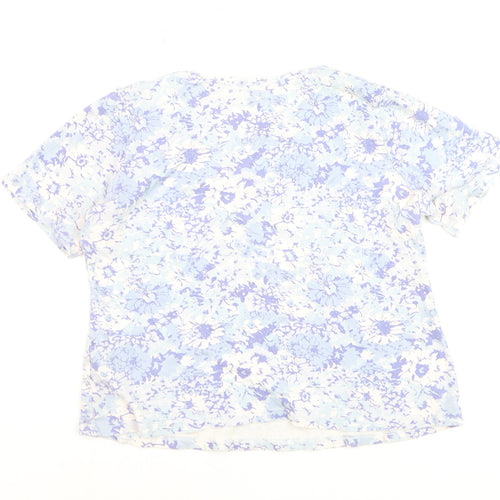 Marks and Spencer Womens Blue Floral Cotton T-Shirt Size 16