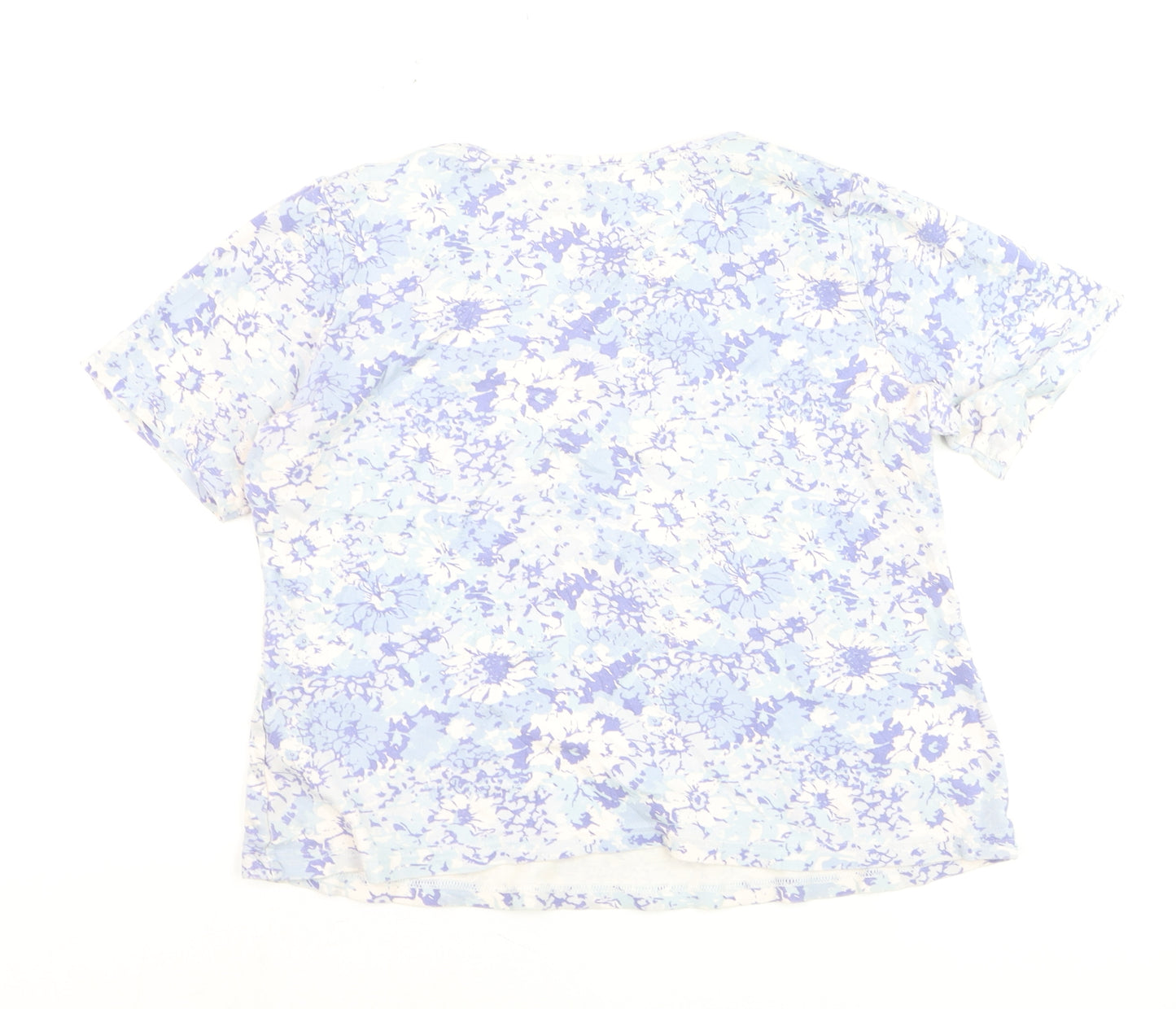 Marks and Spencer Womens Blue Floral Cotton T-Shirt Size 16