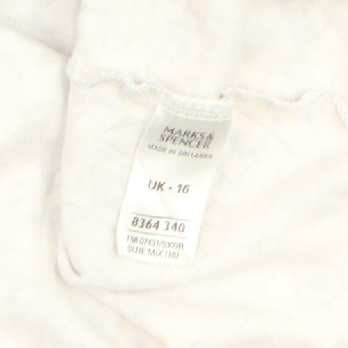 Marks and Spencer Womens Blue Floral Cotton T-Shirt Size 16