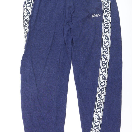 Asics Boys Blue Track Pants 20 Years Elastic Waist Fleece Trousers