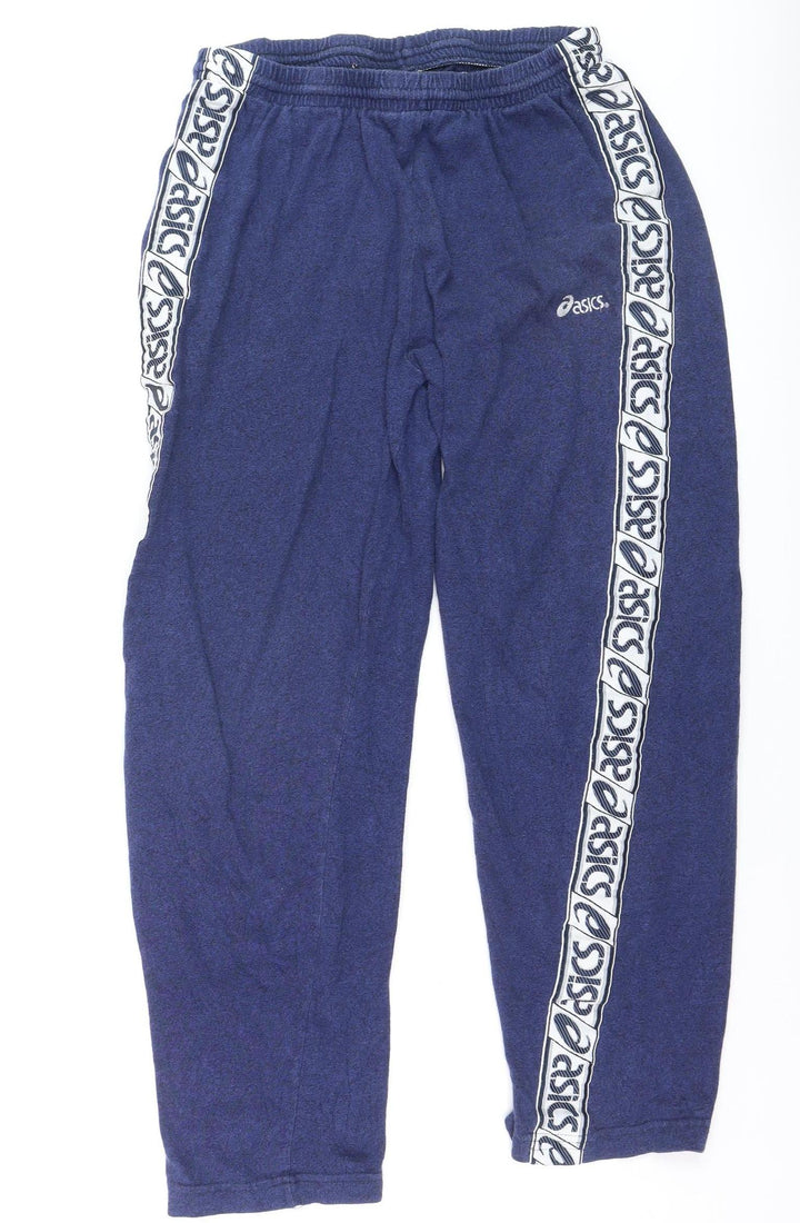 Asics Boys Blue Track Pants 20 Years Elastic Waist Fleece Trousers