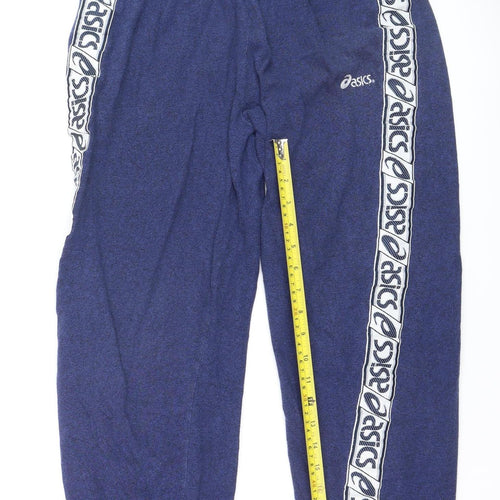 Asics Boys Blue Track Pants 20 Years Elastic Waist Fleece Trousers