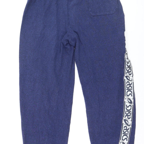 Asics Boys Blue Track Pants 20 Years Elastic Waist Fleece Trousers