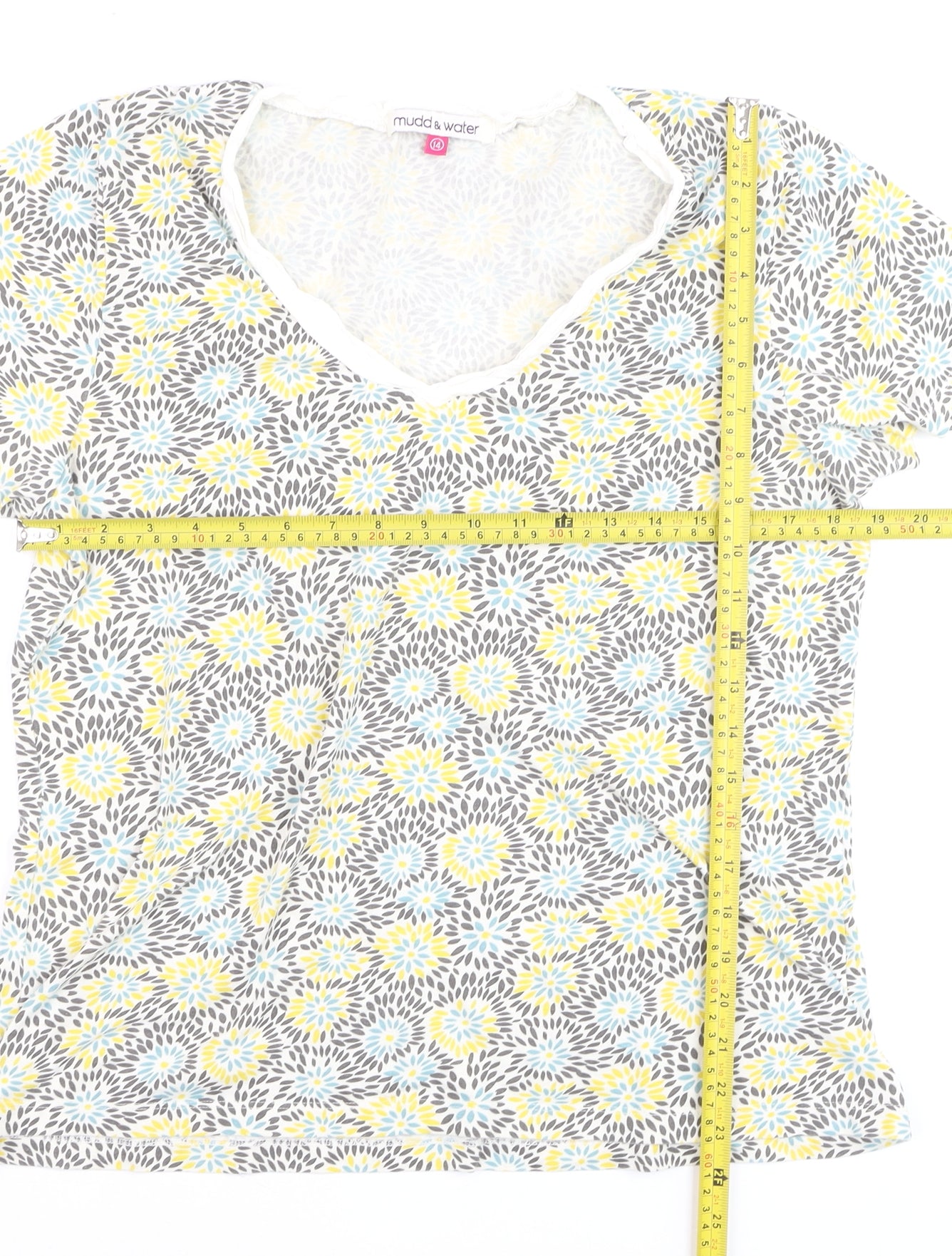Mudd & Water Women's Multicoloured Floral Cotton V-Neck T-Shirt Size 14