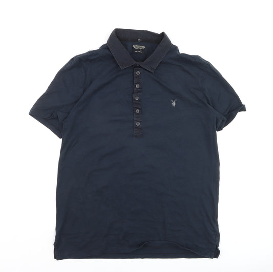 AllSaints Men's Blue Cotton Short Sleeve Polo Shirt Size L